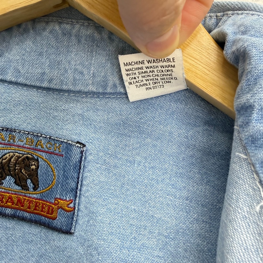 Vintage Bear-Back Guarantee Pioneer Seeds Chambray Work Shirt Small NWT USA Made - Picture 10 of 14